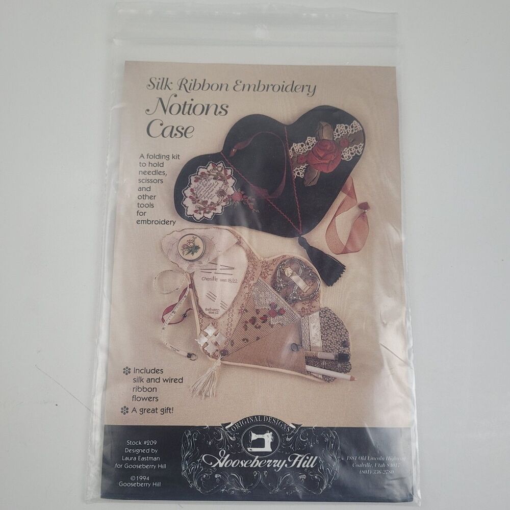 Vtg 1994 Gooseberry Hill "Silk Ribbon Embroidery Notions Case" kit Pattern